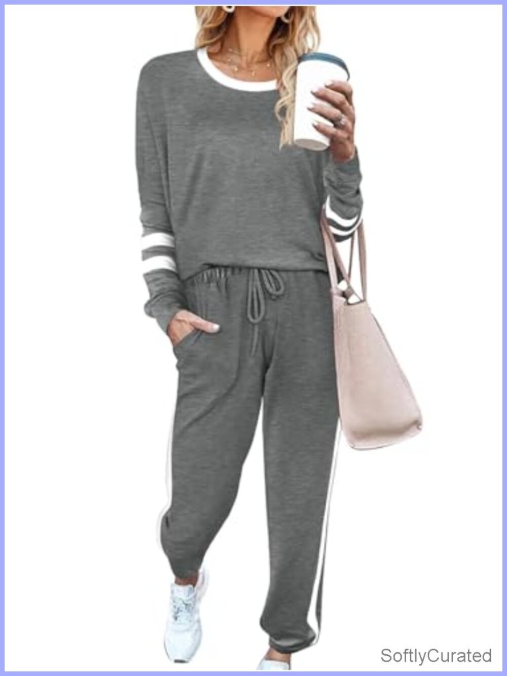 2 Piece Lounge Set Sweatshirt Joggers Striped Travel Outfits